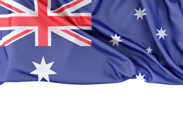 Flag of Australia isolated on white background with copy space below. 3D rendering