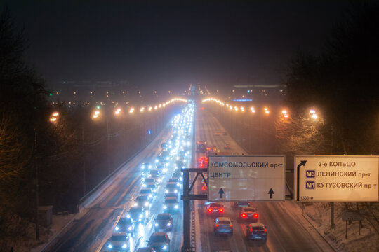 traffic on bridge at night