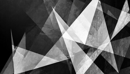abstract black and white background with random geometric triangle pattern elegant dark gray color with textured light shapes and angles in modern contemporary design futuristic - obrazy, fototapety, plakaty