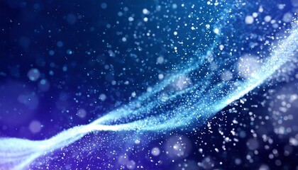 slow elegant particle flow gentle stream of blue dust magical snowfall creative soft bokeh abstract ultra wide background 3d rendering - obrazy, fototapety, plakaty