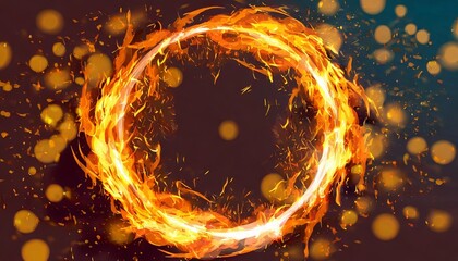 big circle with flames burning sparks on a dark background