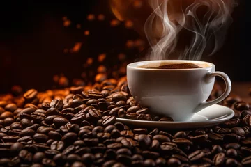Tuinposter a cup of coffee with steam coming out of it © Alexandru