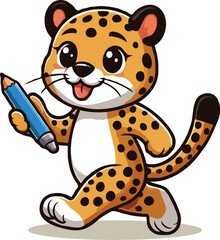 cute single funny leopard a walking vector icon concept..