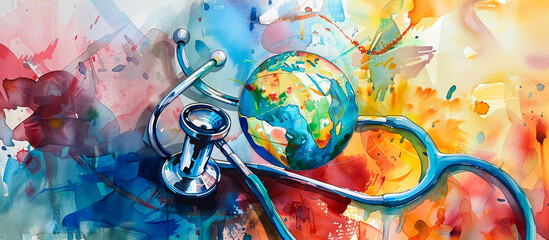 world health day concept background of Abstract watercolor painting - obrazy, fototapety, plakaty