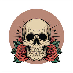 Skull with roses vector art