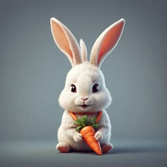 white rabbit cute logo style default 　Smiling, holding carrot, winking.