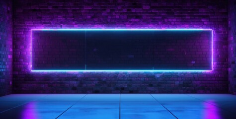 Futuristic Neon Light Frame on Brick Wall Background