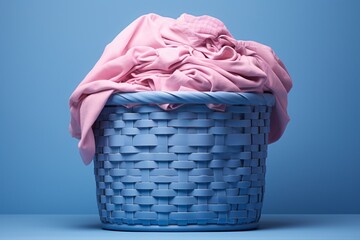 a blue basket with a pink cloth in it