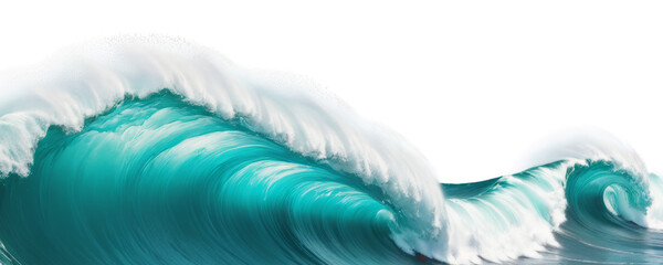 Tsunami tidal wave with sea foam, storm, ocean. Png isolated on transparent background.  Teal and white water splash - obrazy, fototapety, plakaty