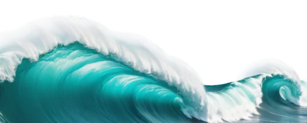 Fotobehang Tsunami tidal wave with sea foam, storm, ocean. Png isolated on transparent background.  Teal and white water splash © Amarylle