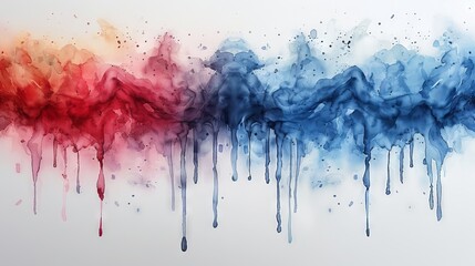 The background consists of a bright watercolor image depicting a blue-red stain drip on a white background. A banner for the text, a grunge element for decoration is included.