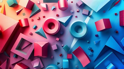 3D rendering of geometric shapes. Pink and blue pastel colors. Abstract background.