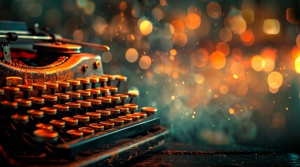 Old vintage typewriter with a bokeh and blurred background  - obrazy, fototapety, plakaty