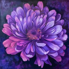 Purple Flower Painting on Black Background