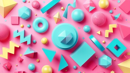 3D rendering of colorful geometric shapes. Pink background. - Powered by Adobe