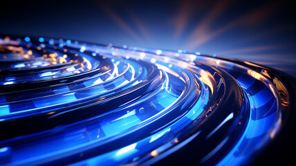 Fototapeta premium 3d Blue Glass 3D layers with lights effect,Glowing system digital data flow with lights effect,Concept for intelligence cyber,Technology network electronic, Generative ai