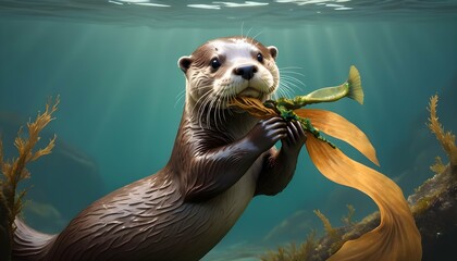 An Otter With A Piece Of Kelp Wrapped Around Its B Upscaled 3