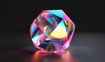 A multicolored diamond shines brightly against a black background, showcasing its vibrant hues and facets - obrazy, fototapety, plakaty