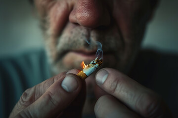 Man holding broken cigarette in hands  - obrazy, fototapety, plakaty