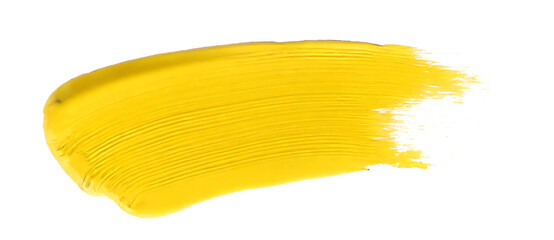 Brush stroke with yellow paint, isolated on white background, with clipping path