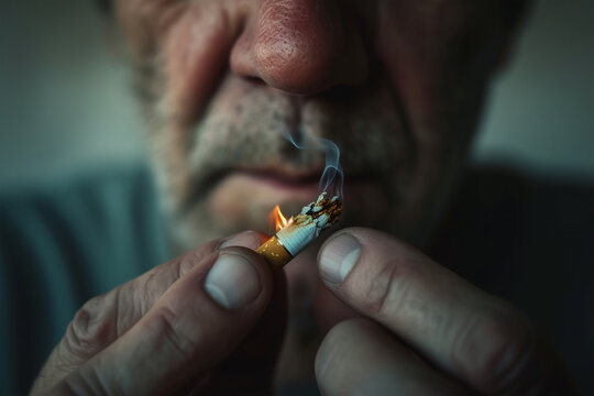 Man holding broken cigarette in hands 