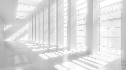 Obraz premium Long Hallway With Lots of Windows and White Walls