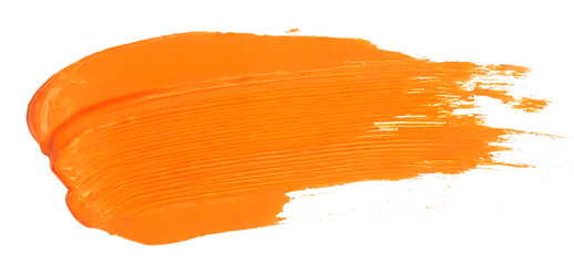 Orange paint brush strokes isolated on white background. Acrylic paint smears - obrazy, fototapety, plakaty