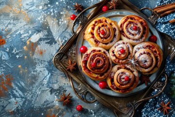 Plate of Cinnamon Rolls With Icing