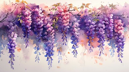 Wisteria watercolor painting of original art by Chinese artist
