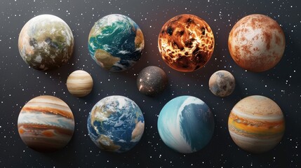 A captivating set of isolated planets from the solar system, featuring stunning imagery captured by NASA, revealing the wonders of outer space - obrazy, fototapety, plakaty