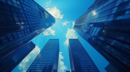 Fototapeta na wymiar Looking Up at Skyscrapers in Downtown City