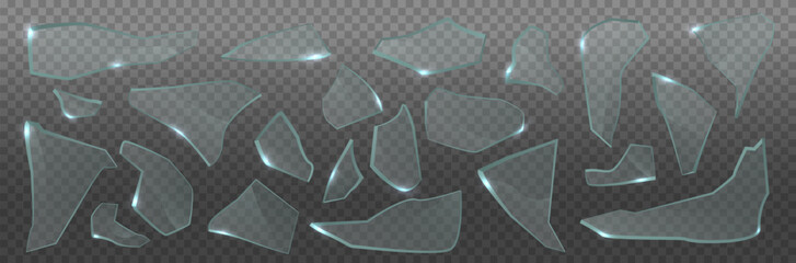 Shards of the broken glass and cracks with transparency. Vector elements. Glass cracked. - obrazy, fototapety, plakaty