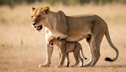 A Lioness Carrying Her Cub In Her Mouth Upscaled 2