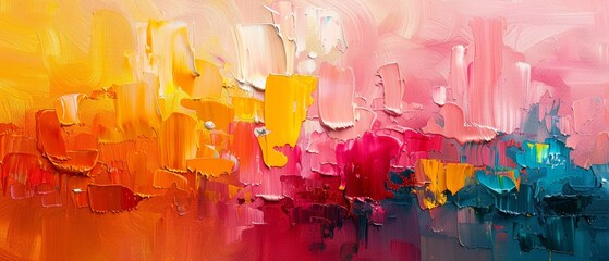 An abstract oil painting on canvas that is colorful and abstract