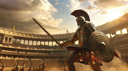Gladiator in an ancient arena created with Generative AI
