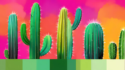 Explorando el Desierto: Paisajes Áridos y la Belleza de los Cactus en Arizona y México. Descubre la Majestuosidad de la Carnegiea Gigantea bajo el Sol Caliente del Verano. - obrazy, fototapety, plakaty