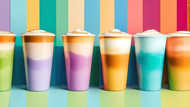 Brindis Colorido: Cocktails en Vasos de Plástico. Disfruta de una Variedad de Bebidas Refrescantes en una Paleta de Colores Vibrantes para Animar tu Fiesta