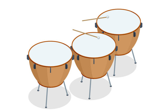 Isometric brown timpani isolated on white background. Timpani percussion musical instrument