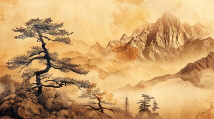 Mountain Landscape With Foreground Tree