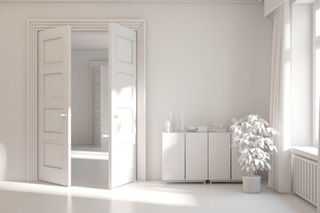 Grey empty room concept. Scandinavian interior design. 3D illustration