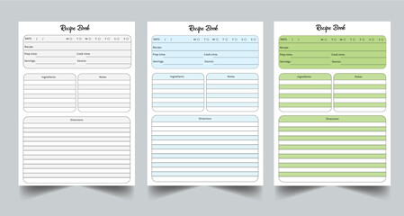 Editable Blank Recipe Journal planner Kdp Interior printable template Design.