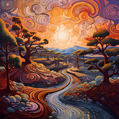 colorful artistic style landscape illustration