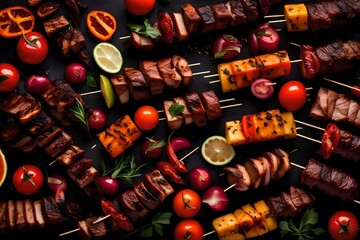 Generative AI invites you to indulge in the savory delights of grilled meat skewers, or shish...