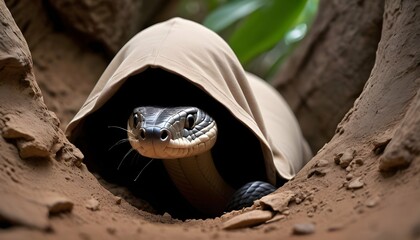 A Hooded Cobra Emerging From A Hidden Lair Upscaled 4 2 - obrazy, fototapety, plakaty