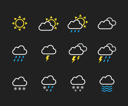 Weather line icons set. Weather forecast icons set, Vector illustration