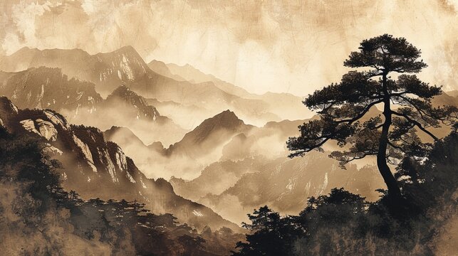 Mountain Scene With Pine Tree