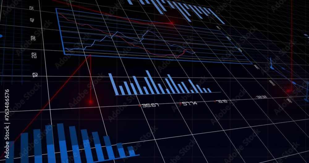 Poster animation of digital data processing over grid on black background