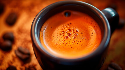 Close-up of an hot espresso cup