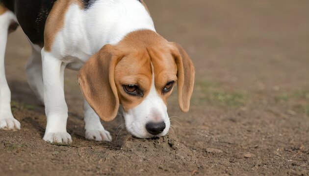 A Curious Beagle Sniffing The Ground Upscaled