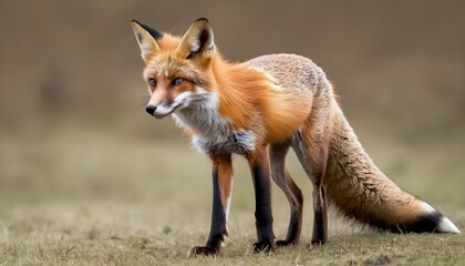 Fototapeta premium A Fox With Its Tail Tucked Between Its Legs Frigh Upscaled